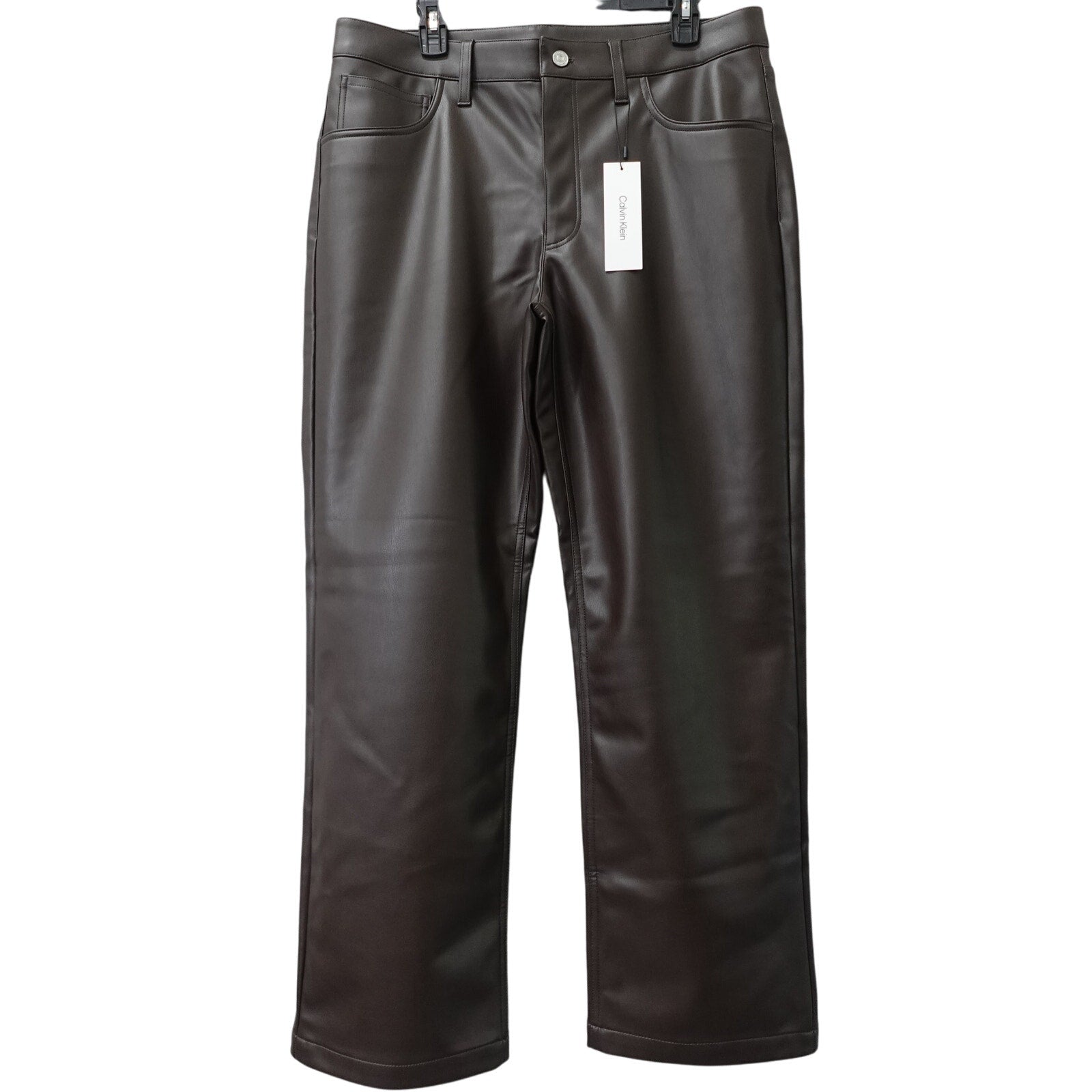 Calvin Klein Women's Faux Leather 90s Pants Mulch Brown - 14
