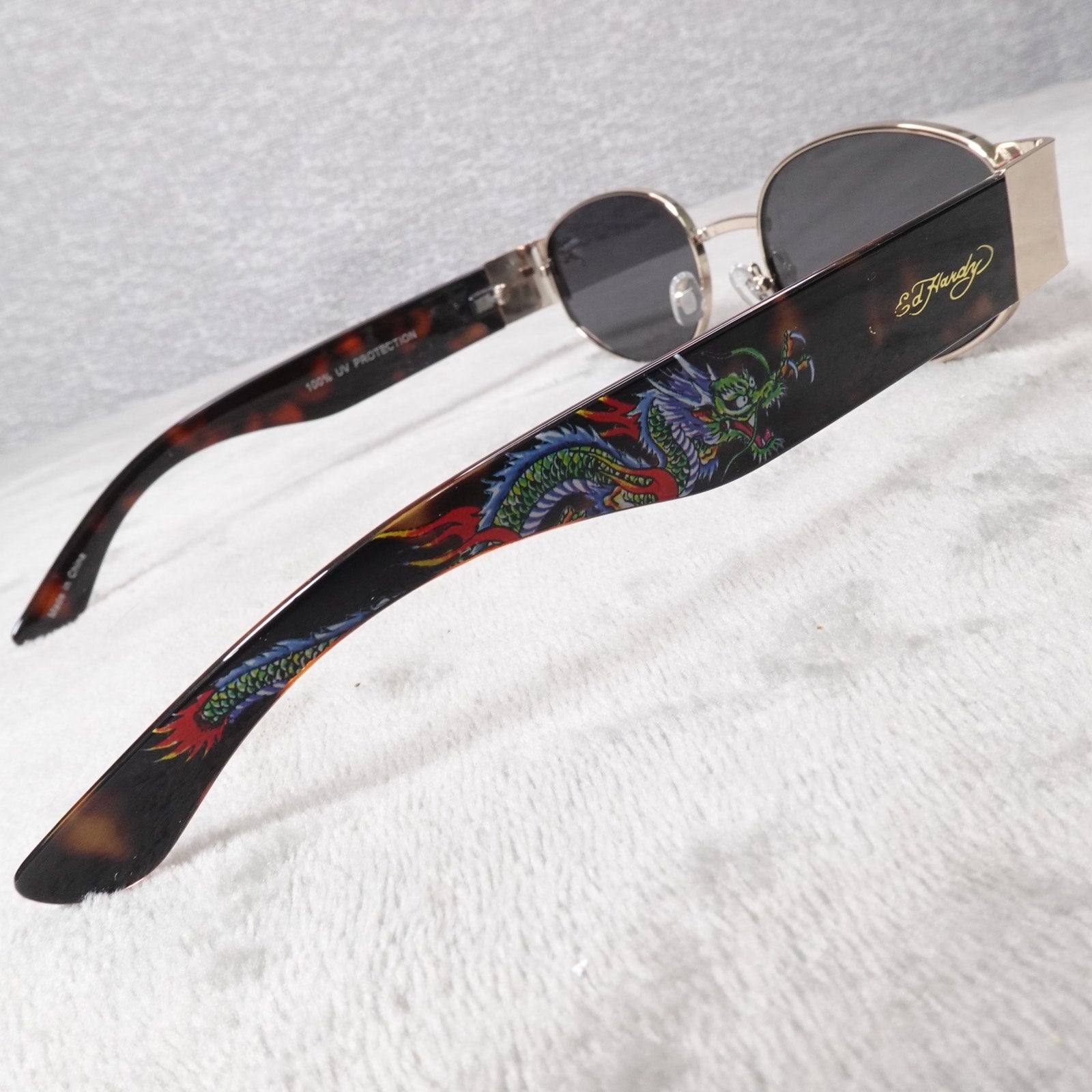 Ed Hardy Dragon House Annunciation Y2K Sunglasses Unisex Brown Tortoise VTG New