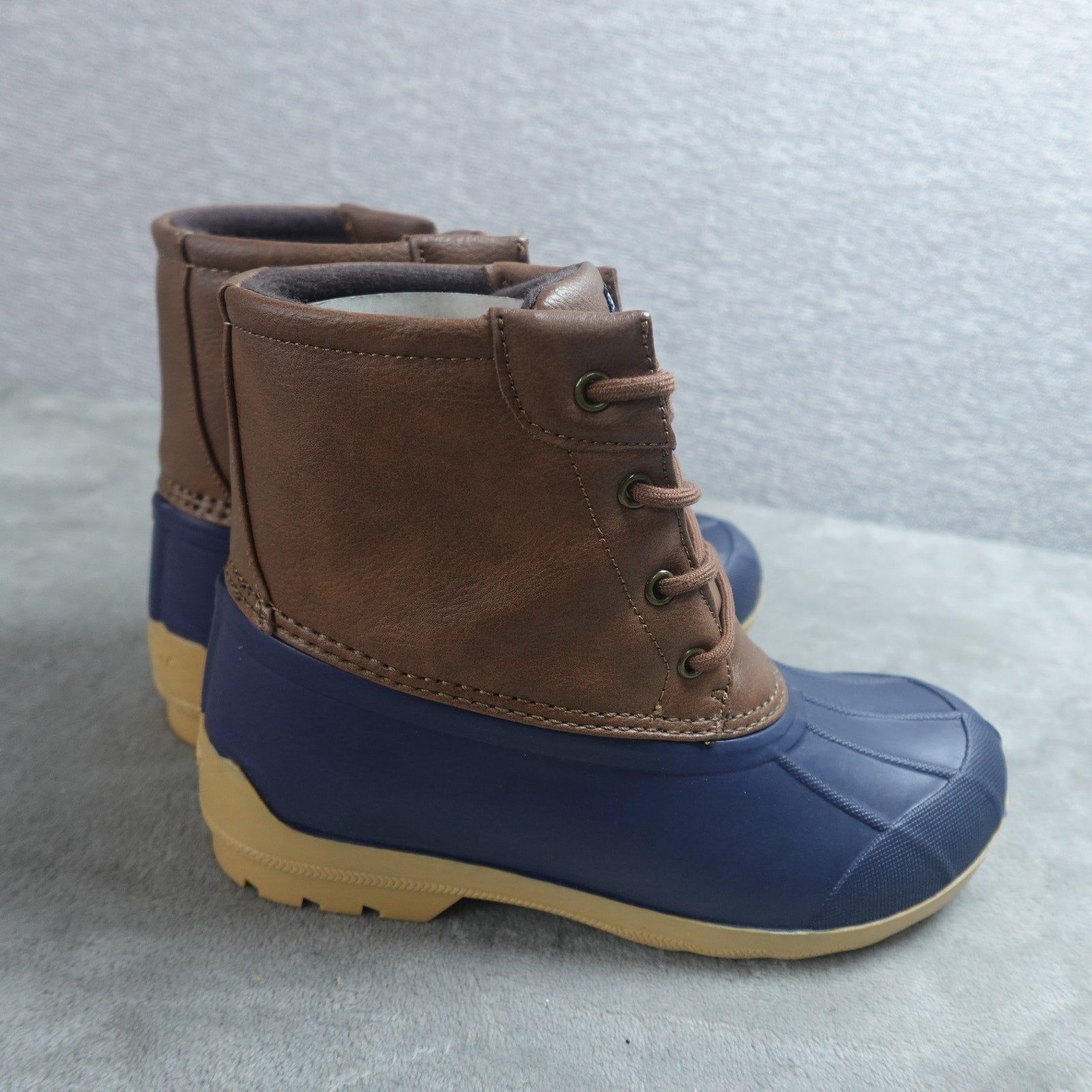 Sperry Port Duck Boot Boys Size 4M Tan Navy SCK263661 Waterproof Kids