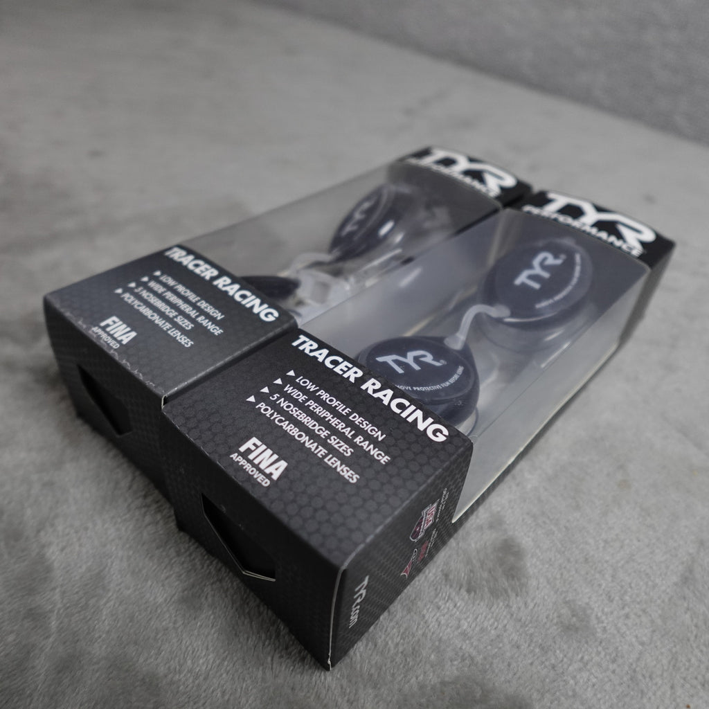 Lot of 2 TYR Tracer Racing Adult Swim Goggles Smoke Lens FINA Approved New