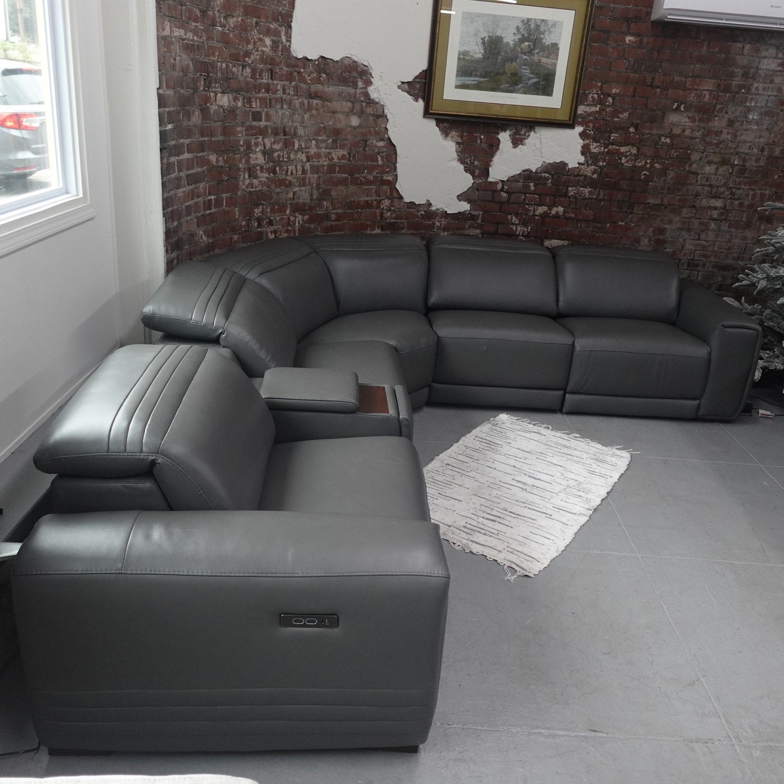 Karson Leather Power Reclining Sectional with Power Headrests