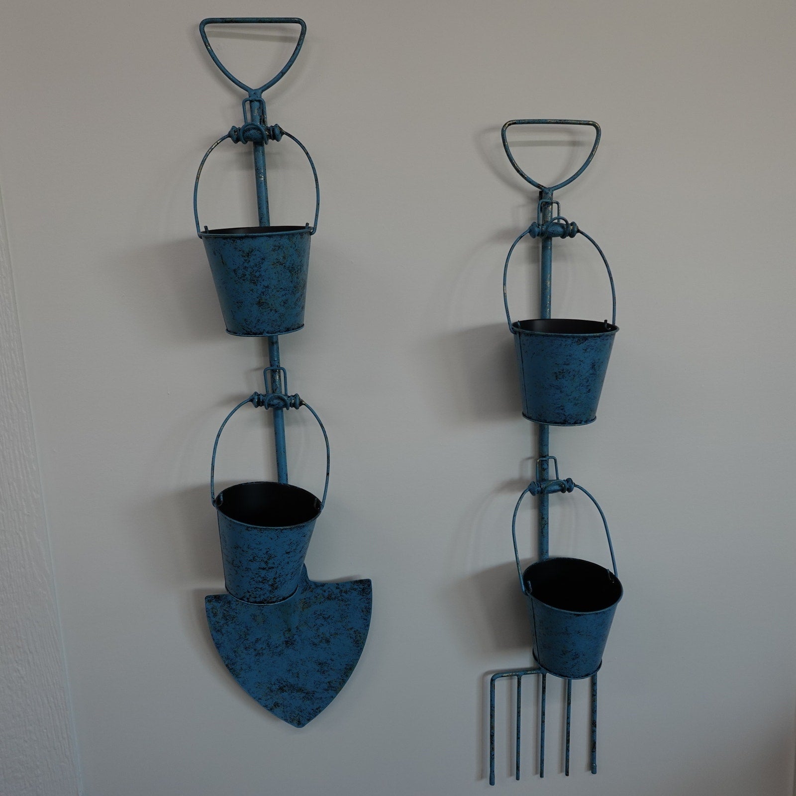 Plow & Hearth Set of 2 Garden Tool Wall/Yard Art with Bucket Planters