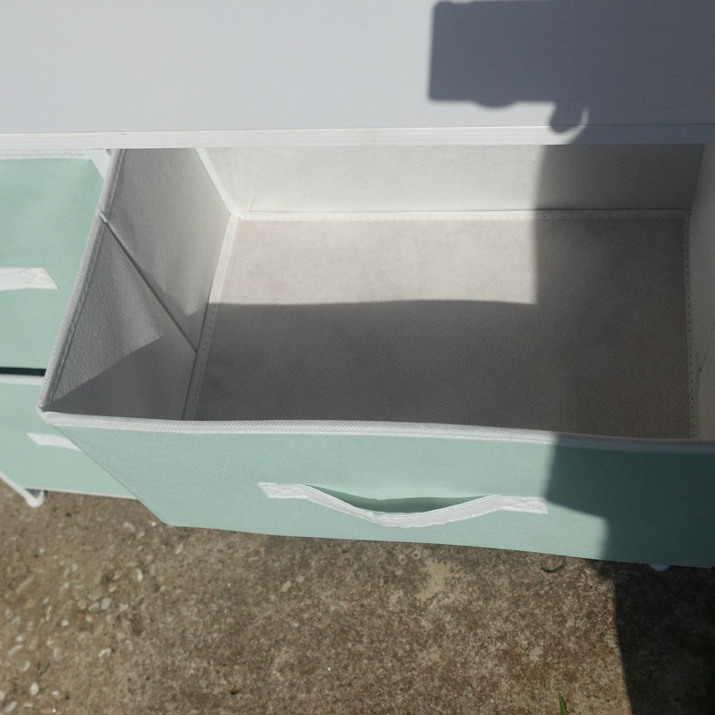mDesign 5 Drawer Fabric Storage Dresser Wood Top Steel Frame Mint Green NEW