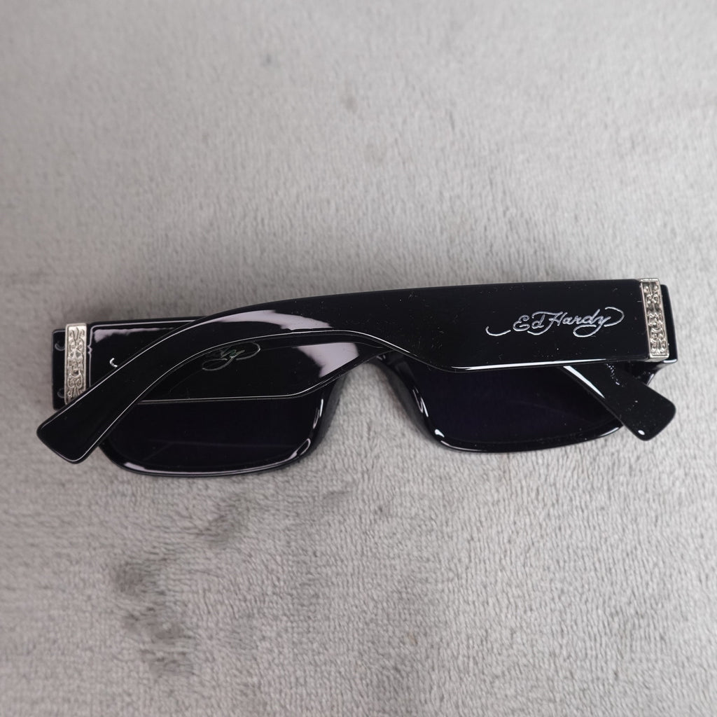 Ed Hardy Panther Sunglasses Black Rectangular UV Protection NEW