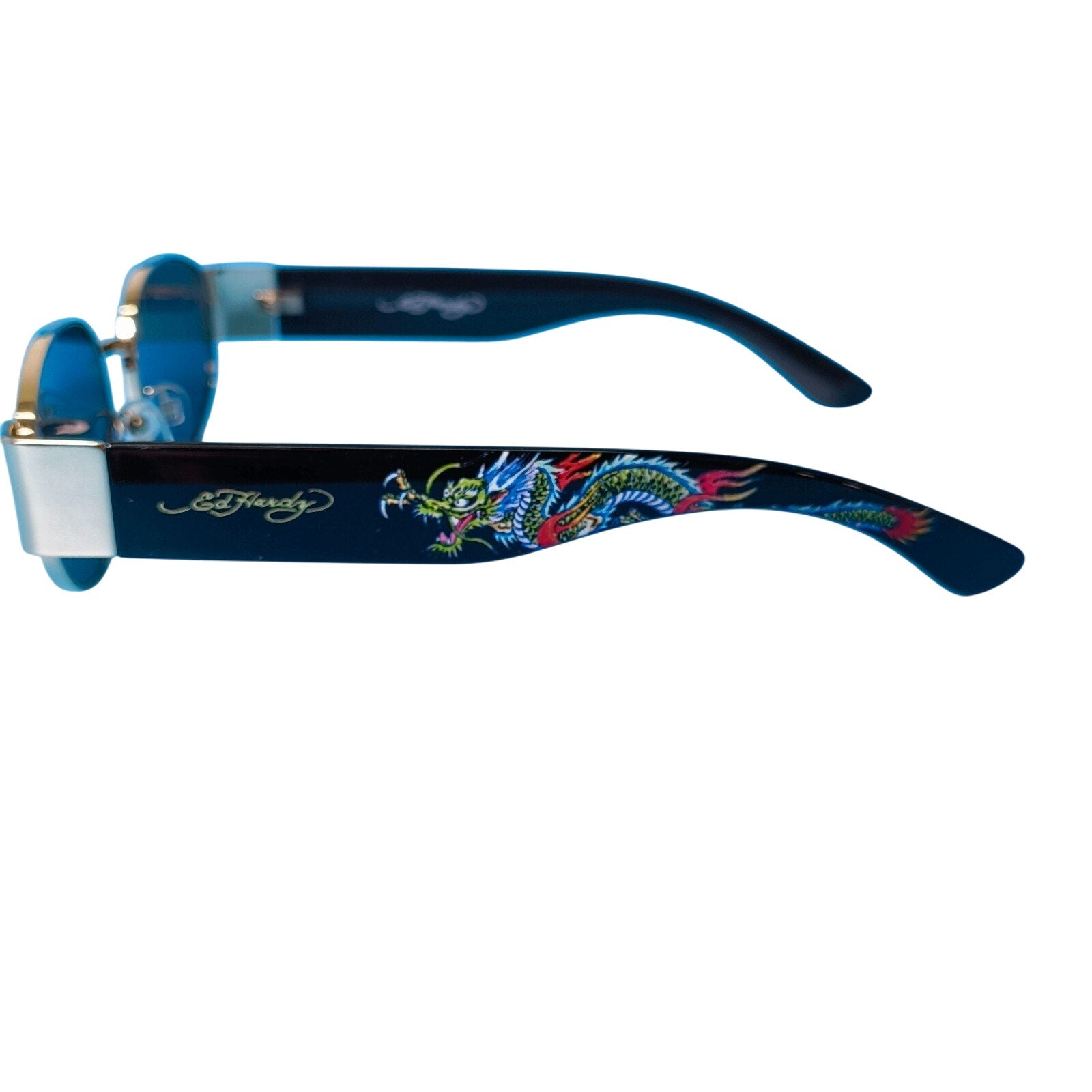 Ed Hardy Sunglasses UV 100% Protective Black Gold Frame w Dragon Ed-Annunciation