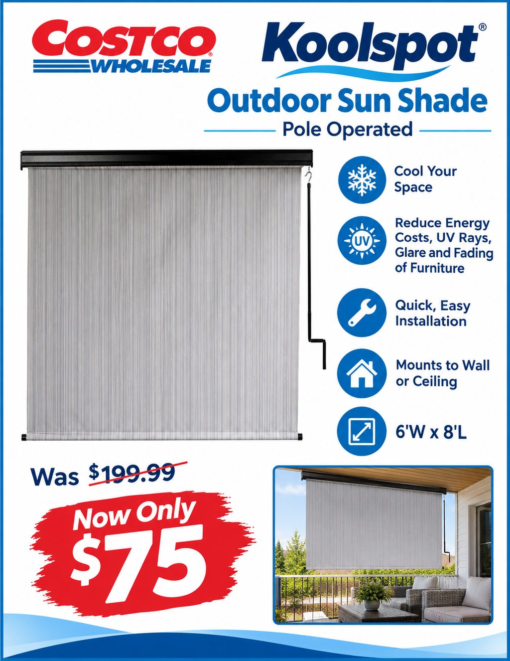 Koolspot Outdoor Sun Shade – Pole Operated