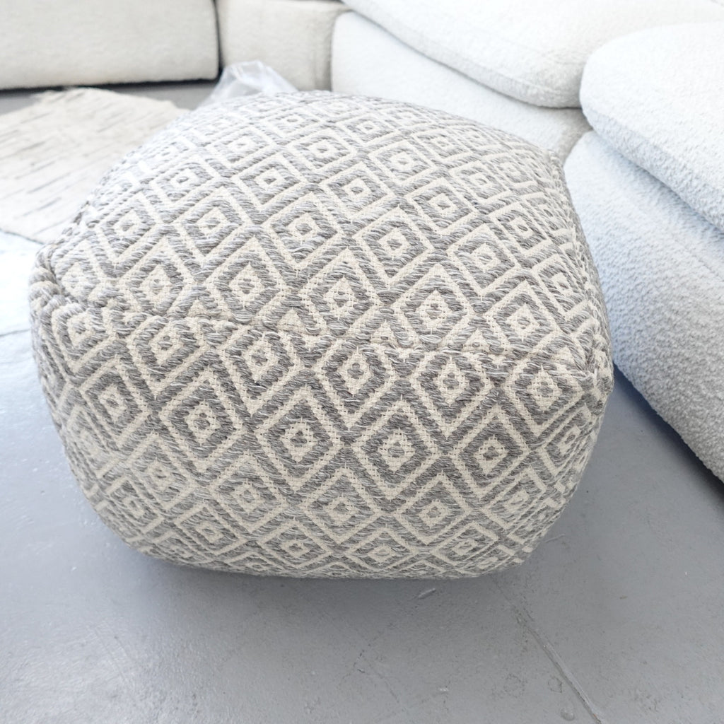 Anji Mountain Cherokee Slate Ottoman Pouf Woven 20" sq. x 16" Diamond Gray NEW