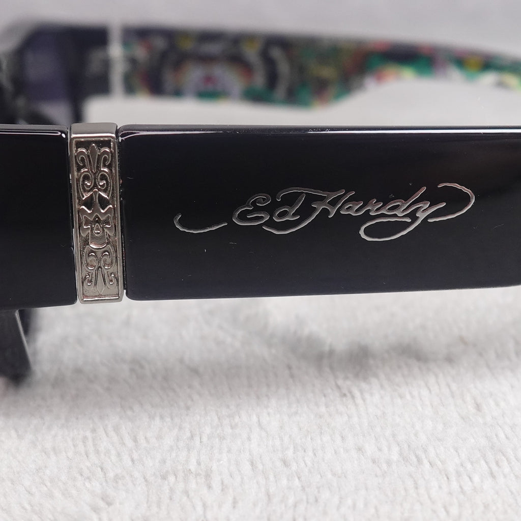 Ed Hardy Panther Sunglasses Black Rectangular UV Protection NEW