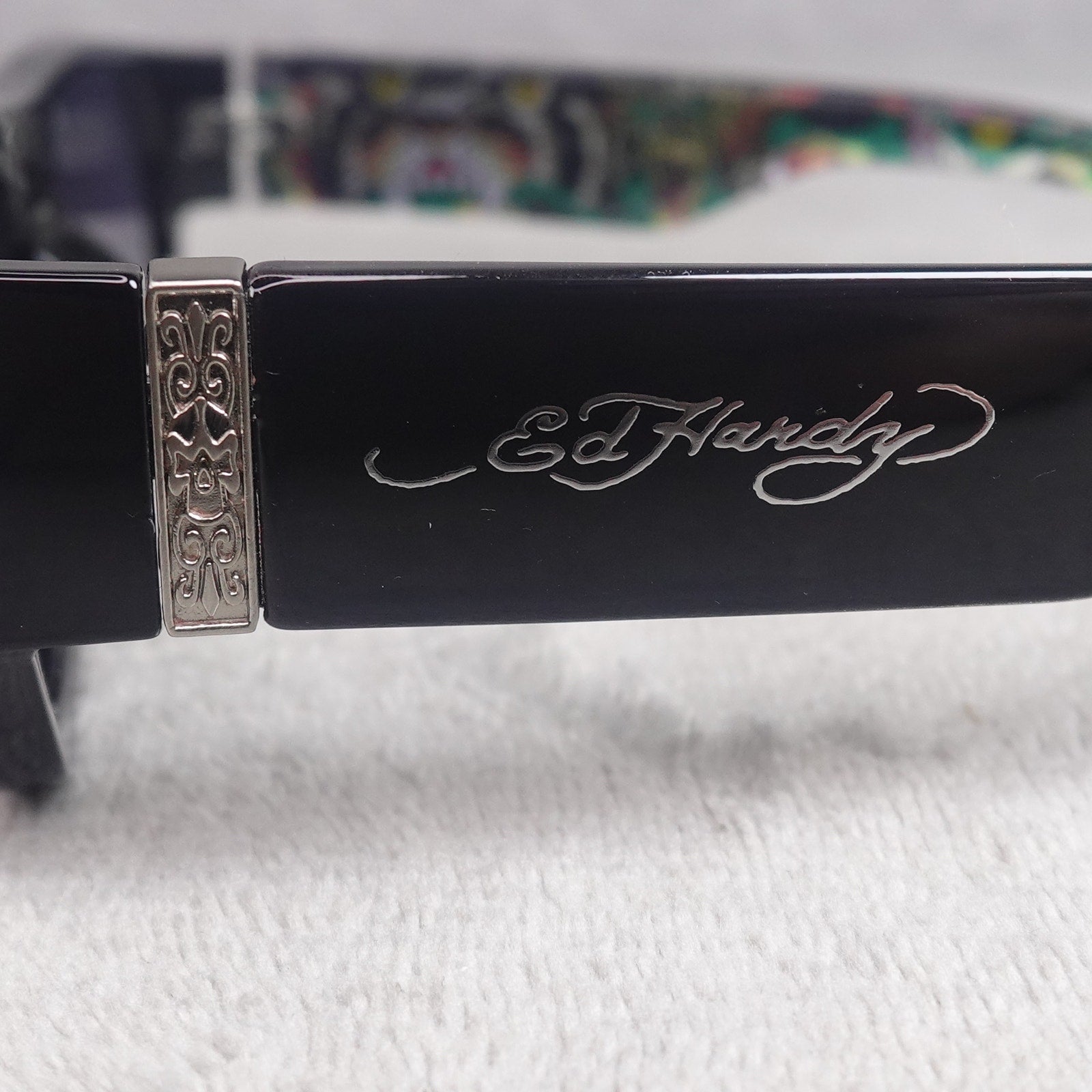 Ed Hardy Panther Sunglasses Black Rectangular UV Protection NEW