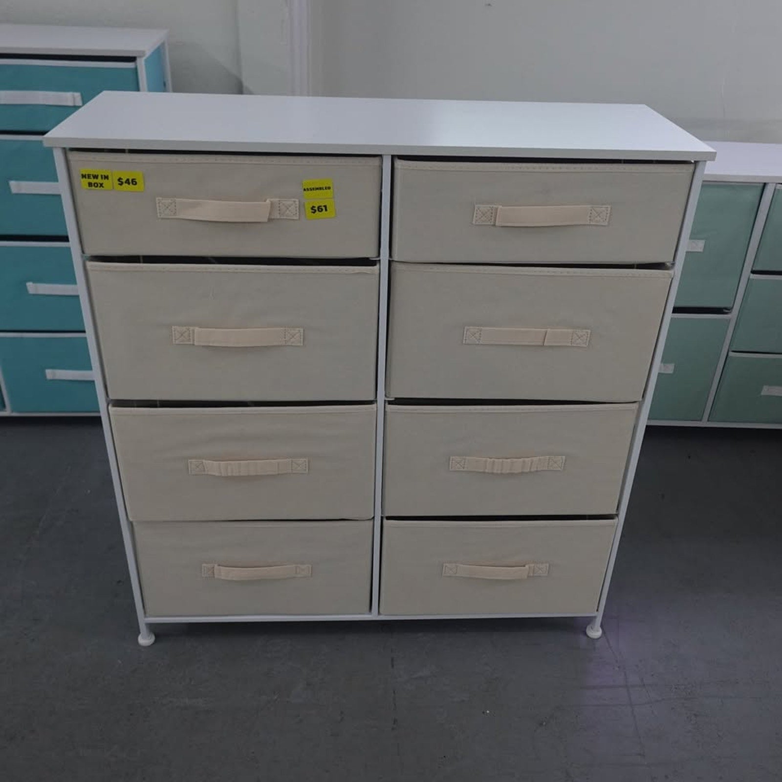 8-Drawer Organizer Cream/White Wood Top Steel Frame
