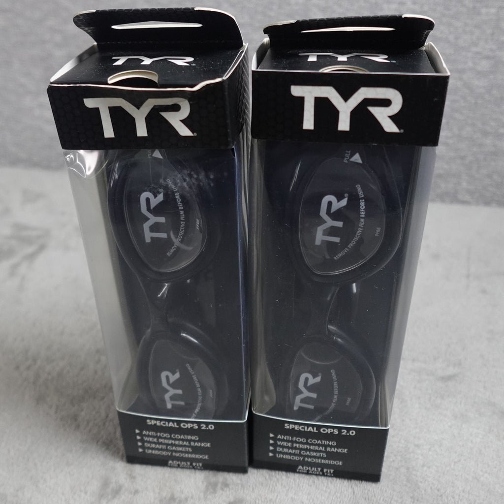 Lot of 2 TYR Special Ops 2.0 Adult Swim Goggles Black/Clear Anti-Fog New