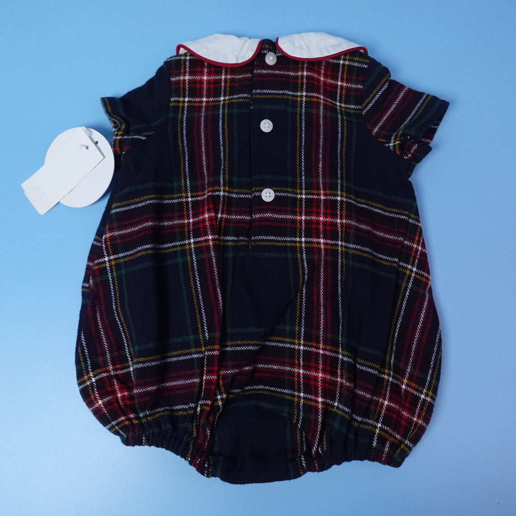 Edgehill Collection NB Newborn Plaid Bubble Romper Dress Peter Pan Collar NWT