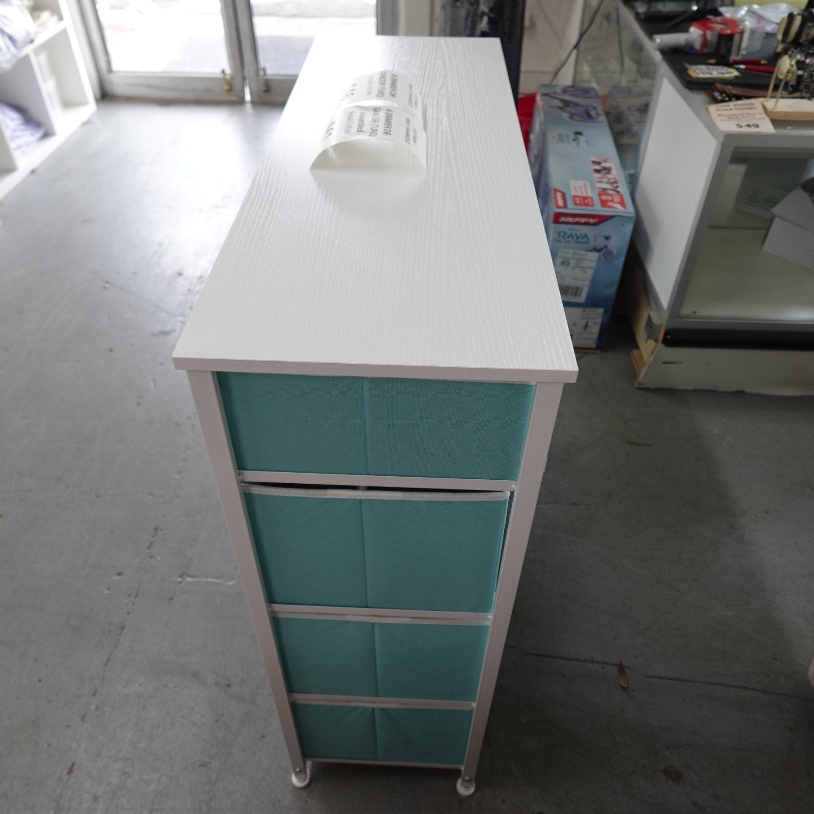 8 Drawer Organizer Turquoise Bedroom Dresser w Steel Frame and Wood Top 14544MD
