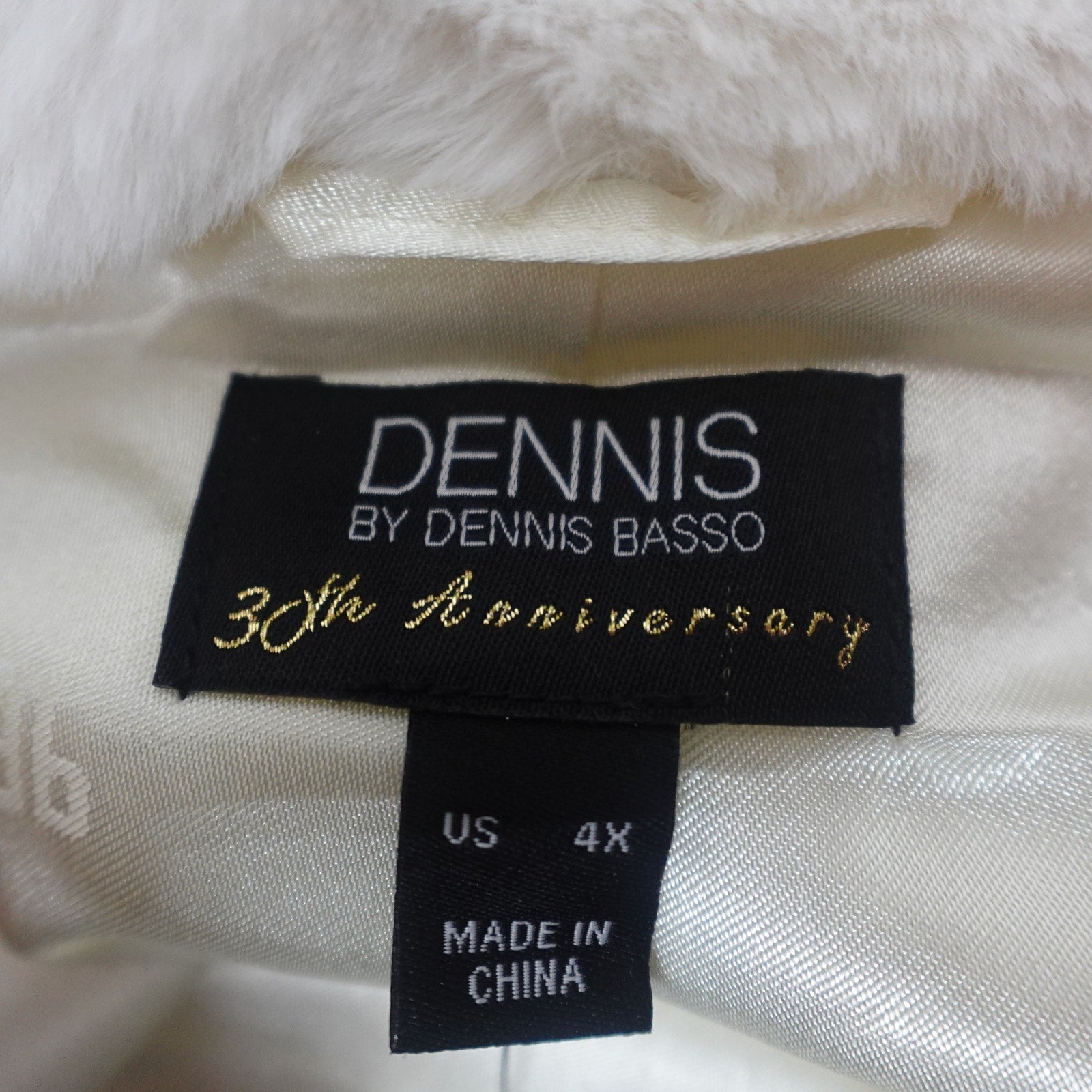 Dennis Basso White Faux Fur Coat Womens Jacket Notch Collar Crossover Lapel 4X