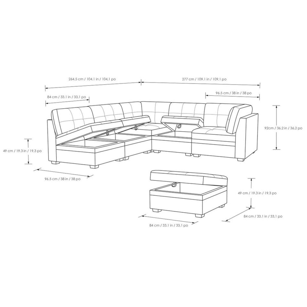 Vaughnn 6-piece Fabric Modular Sectional with Storage Gray
