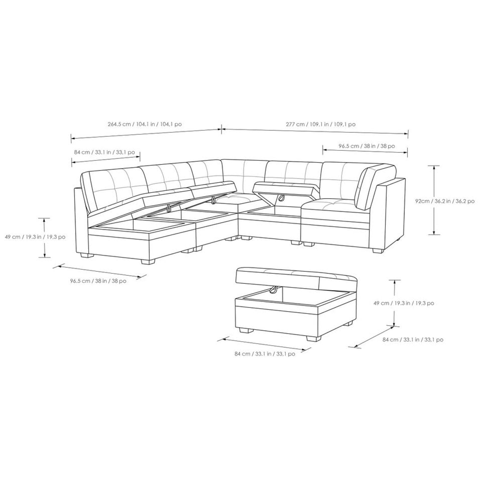 Vaughnn 6-piece Fabric Modular Sectional with Storage Gray
