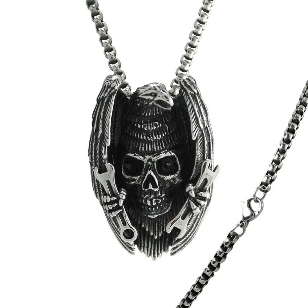 American Eagle Skull Ranch Stainless Steel Necklace SCHAIN-2661