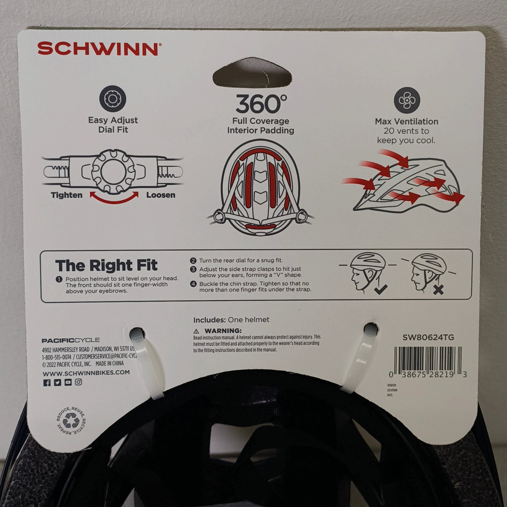 Schwinn Dash Adults Vented Bike Cycling Skate Helmet Black Blue Adjustable 14+