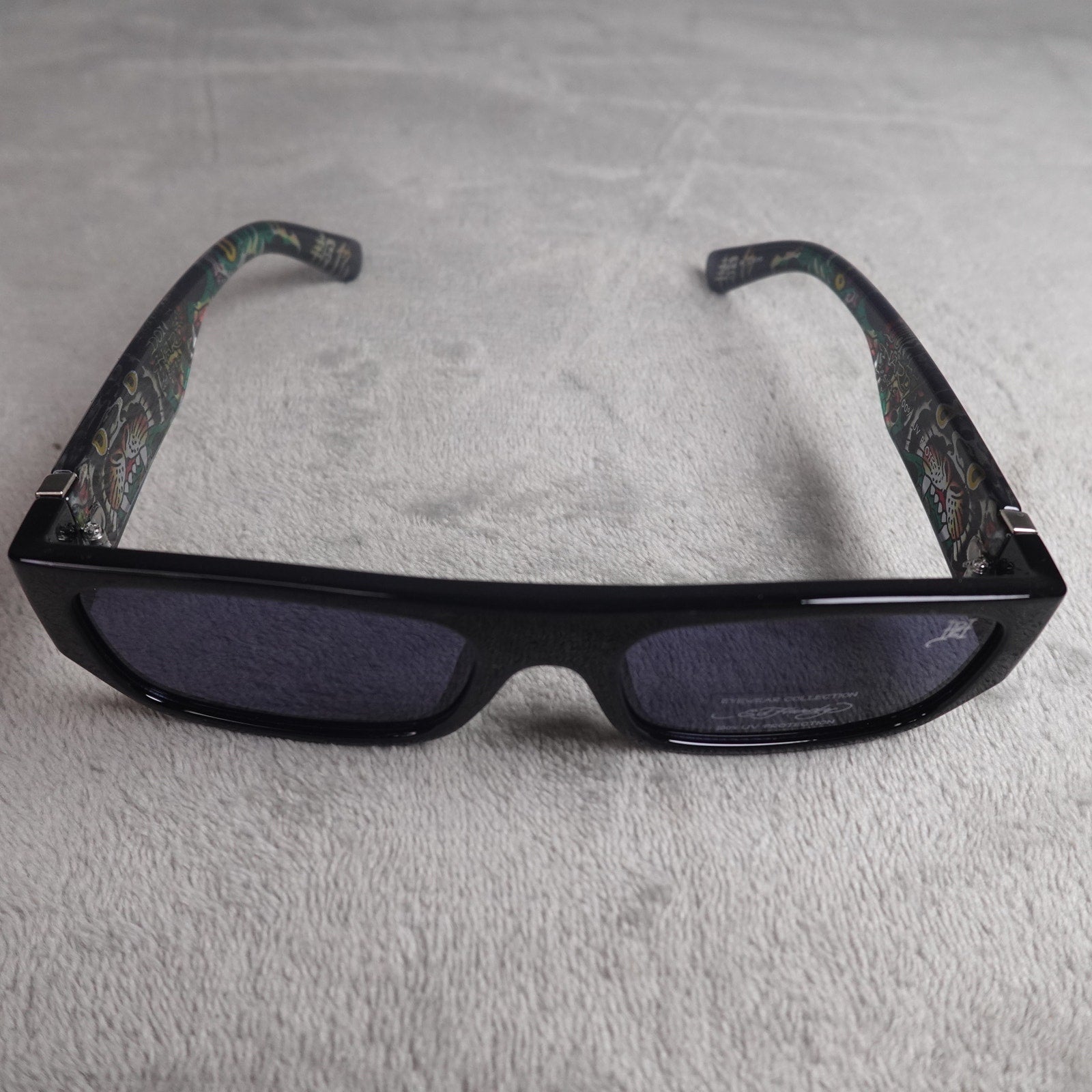 Ed Hardy Panther Sunglasses Black Rectangular UV Protection NEW