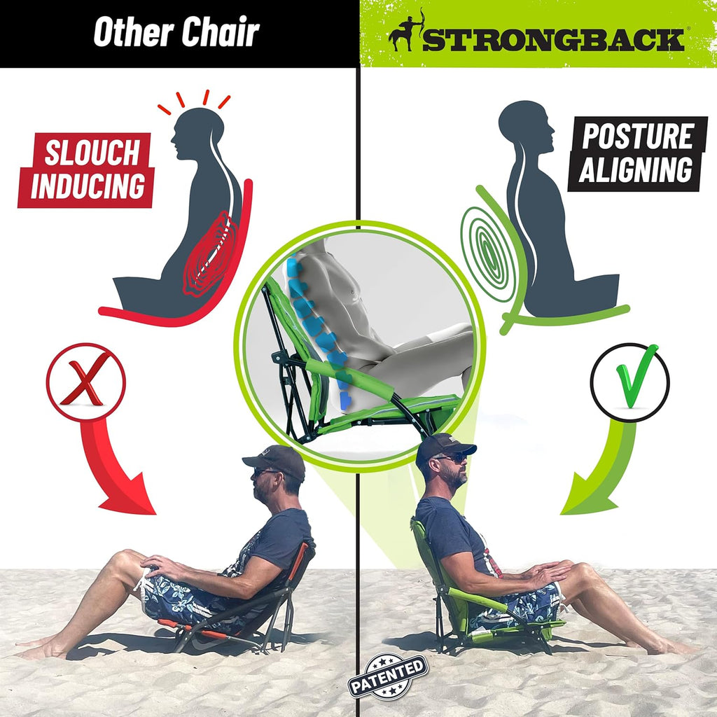 STRONGBACK Low G Beach Chair Ergonomic Lumbar Support Folding Portable 300lb