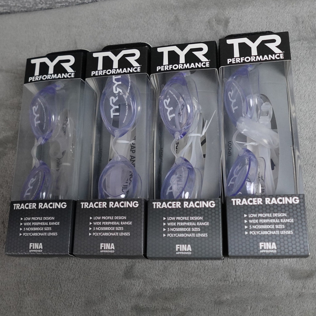 Lot of 4 TYR Tracer Racing Adult Swim Goggles Clear Lens FINA Approved New