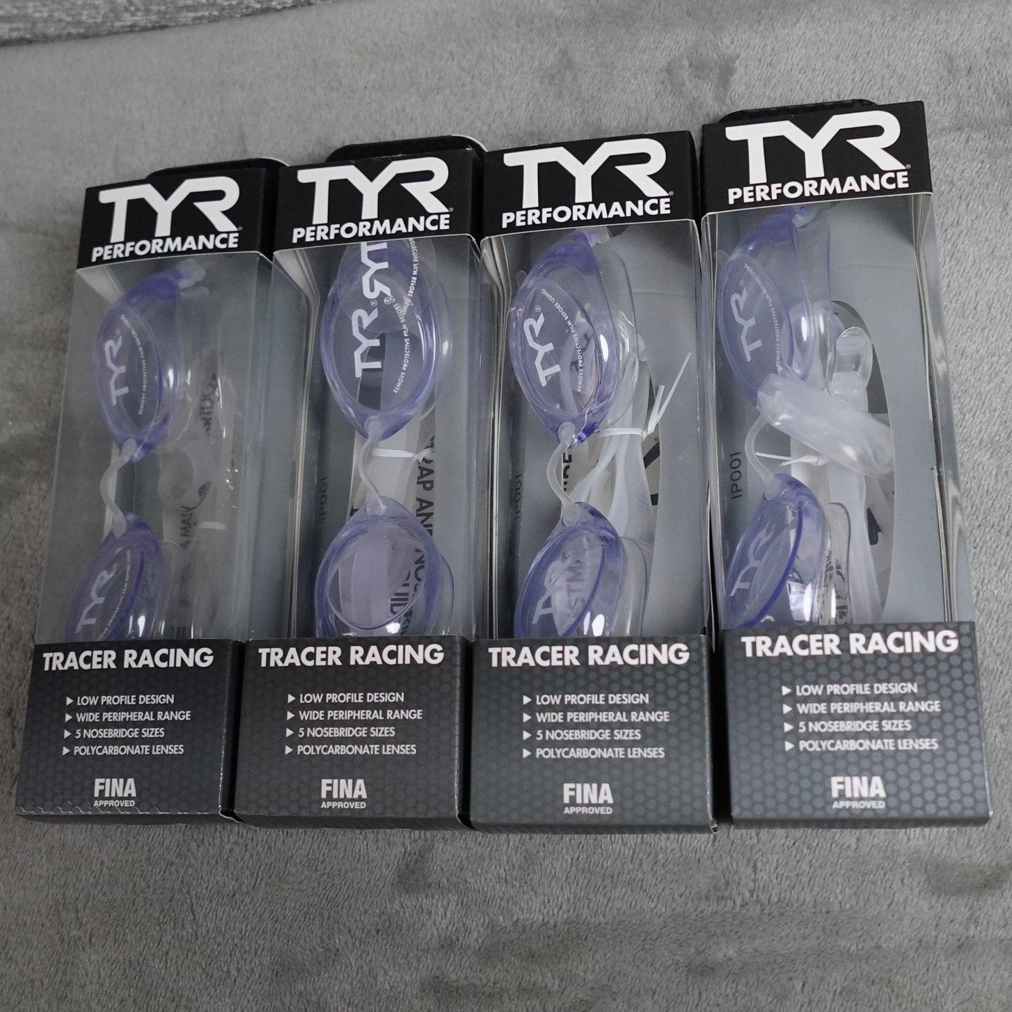 Lot of 4 TYR Tracer Racing Adult Swim Goggles Clear Lens FINA Approved New
