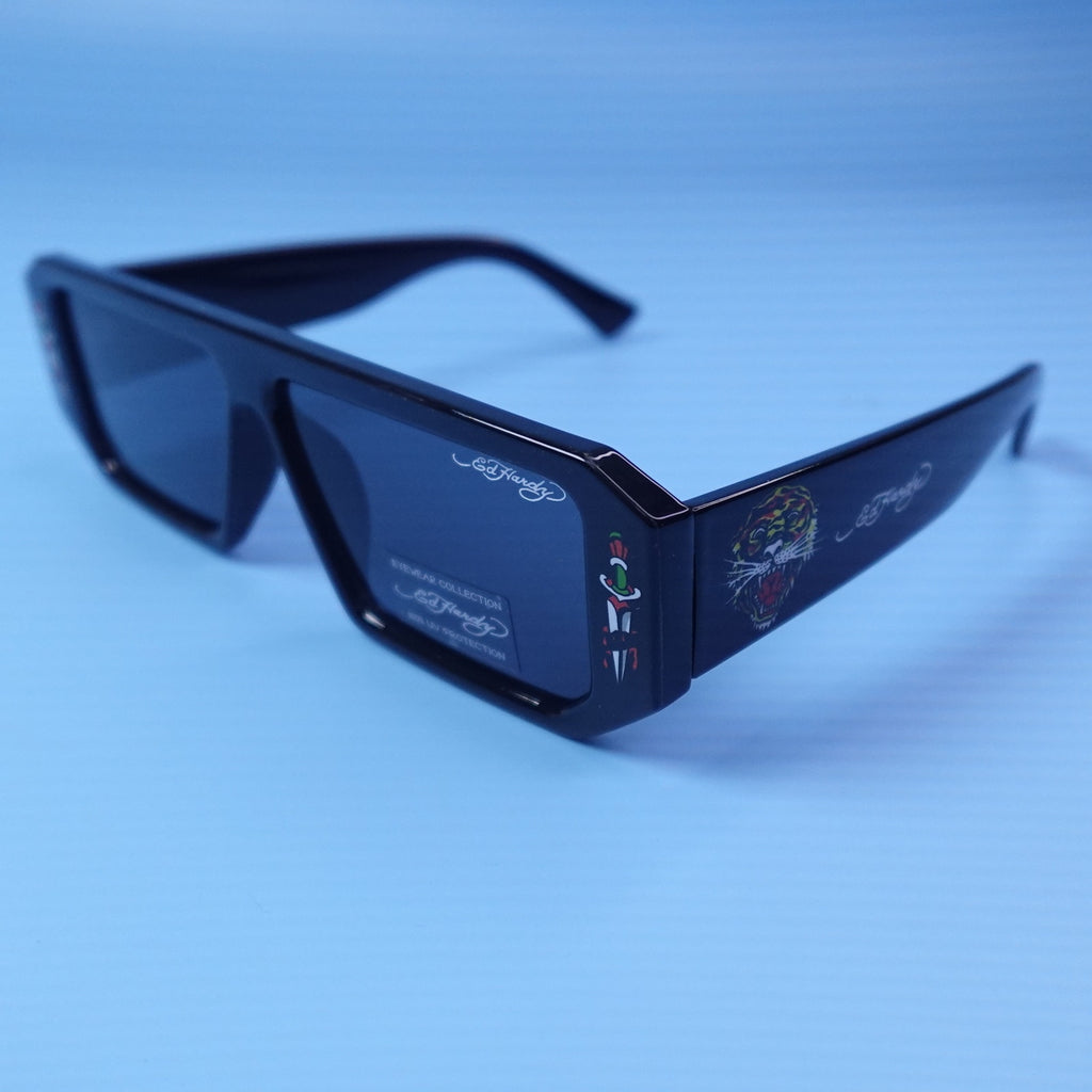 Ed Hardy El Tigre BK Sunglasses Black Rectangular UV Protection