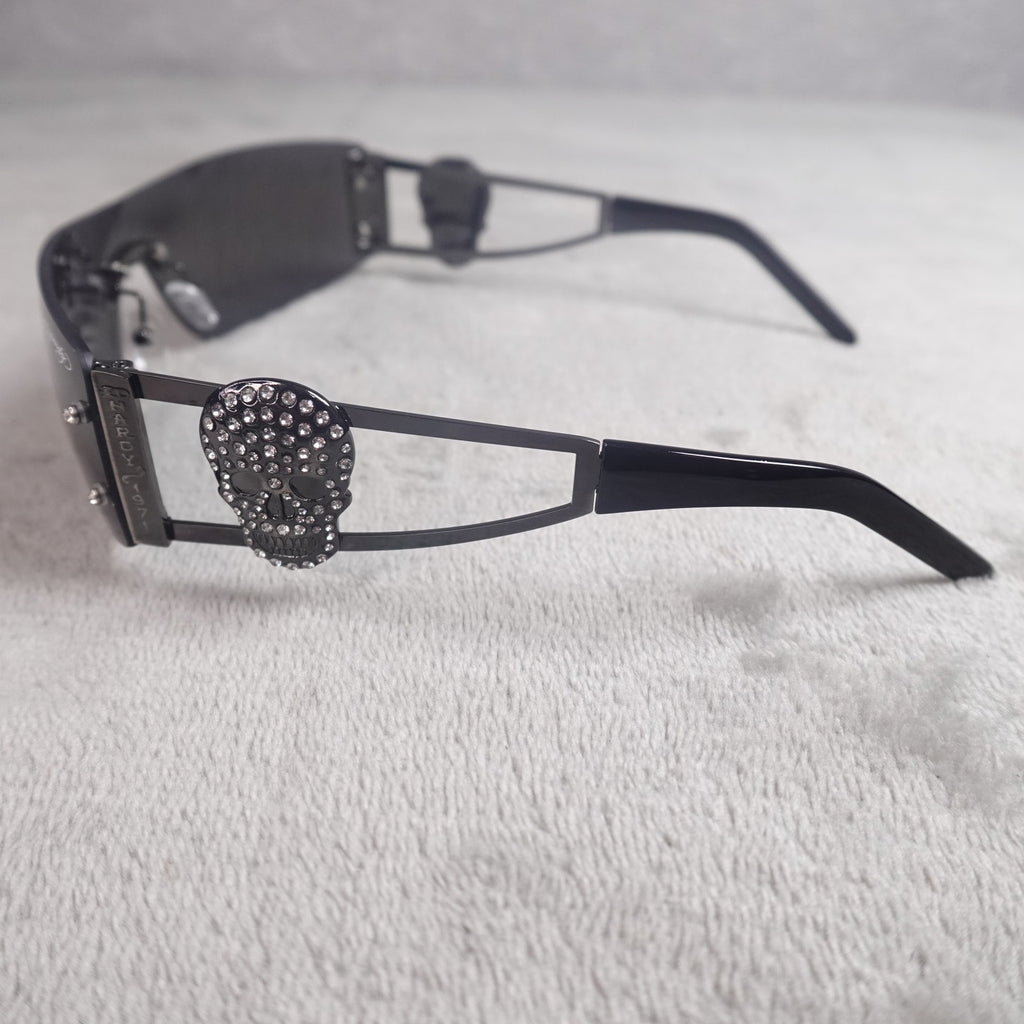 Ed Hardy Rhinestone Skull Shield Sunglasses UV400 NEW