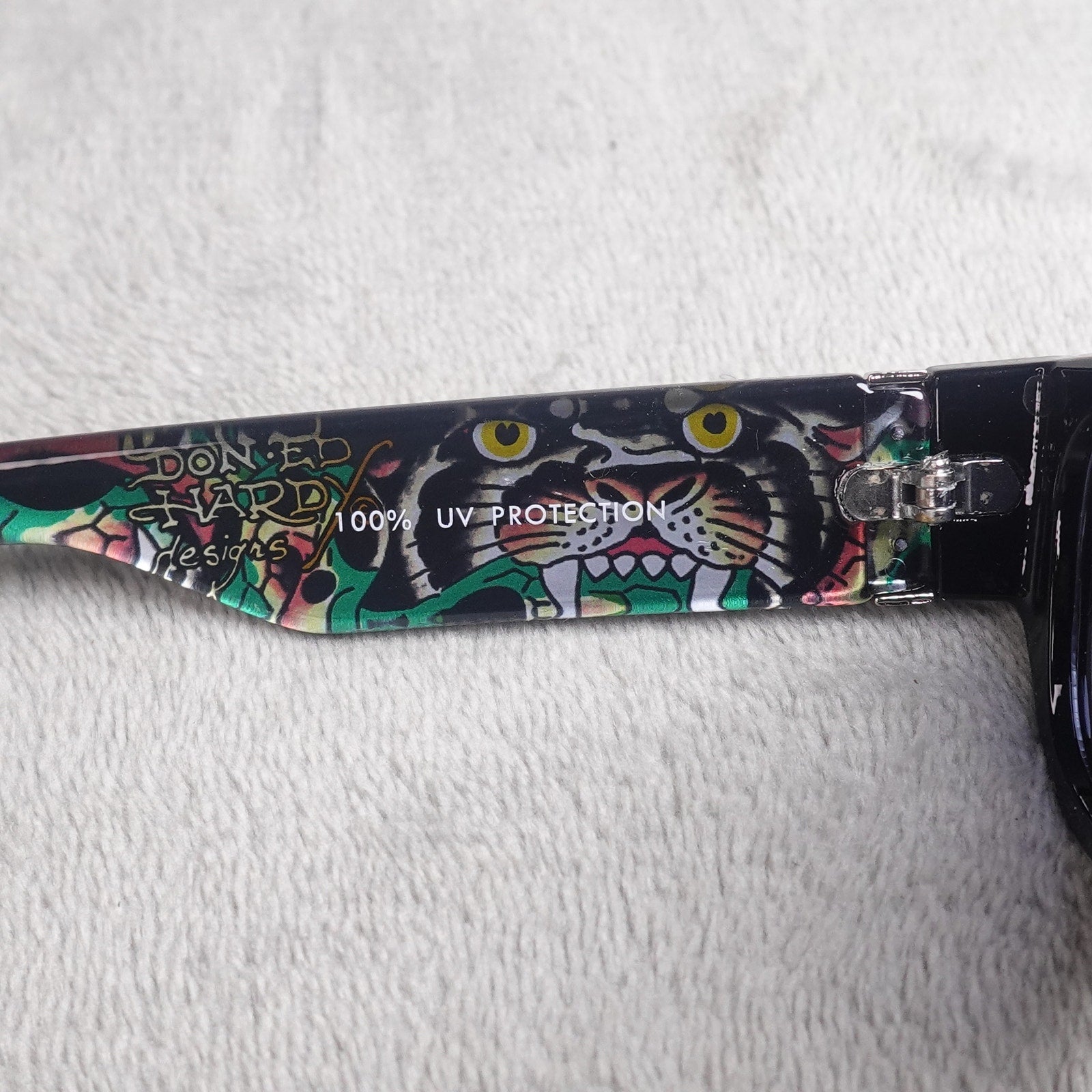 Ed Hardy Panther Sunglasses Black Rectangular UV Protection NEW