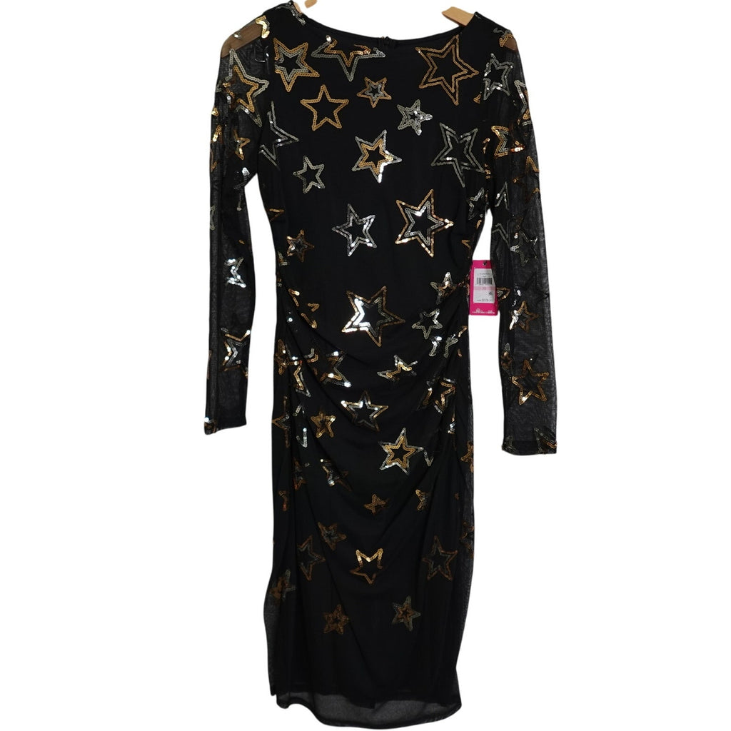 Vince Camuto Black Long Sleeve Mesh Dress with Sequin Stars Women's Size 10