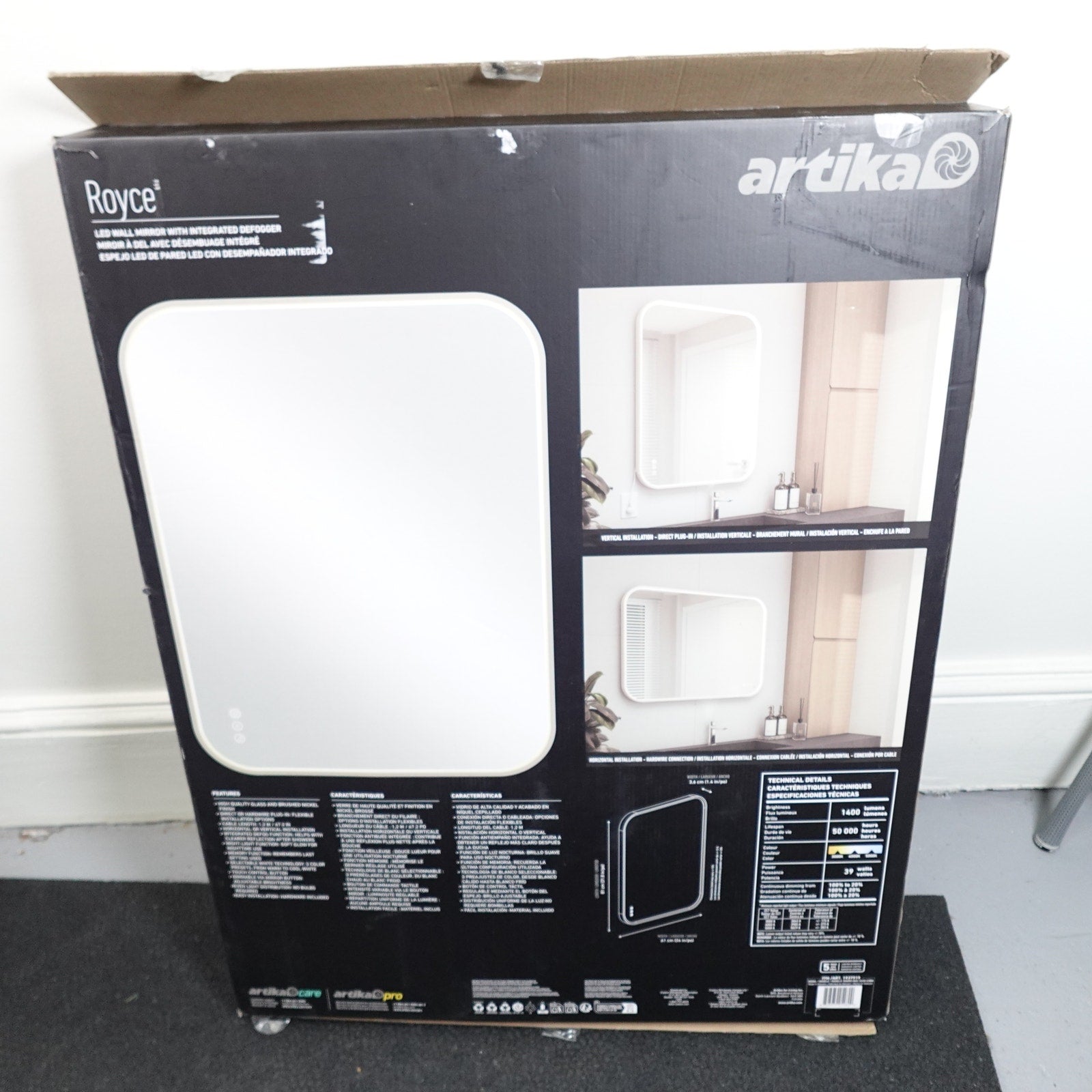 Artika Royce Dimmable LED Mirror 3 CCT Horizontal and Vertical Mount