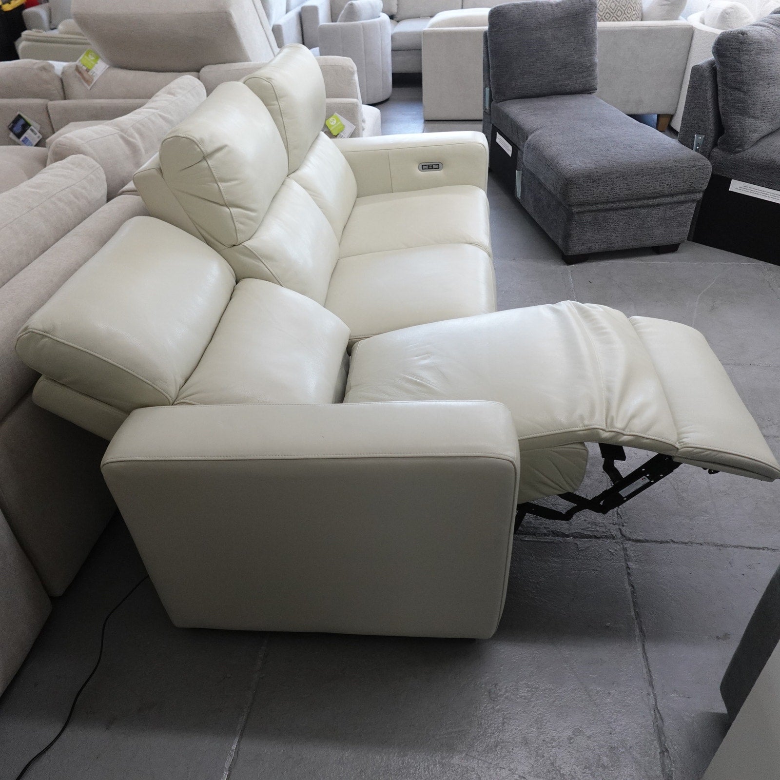 Abbyson Kramer Leather Power Reclining Sofa Cream 3 Seat Recliner Couch
