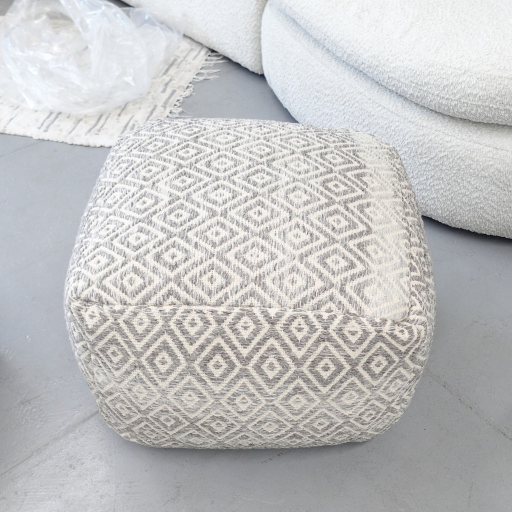Anji Mountain Cherokee Slate Ottoman Pouf Woven 20" sq. x 16" Diamond Gray NEW