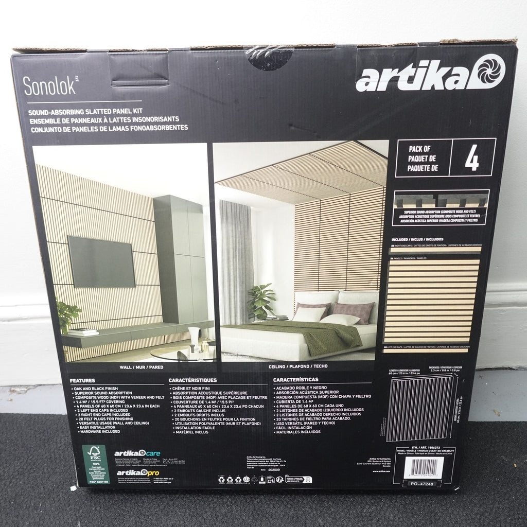 Artika Sonolok Acoustic Slat Wall Panels Oak & Black - 4 Pack NEW