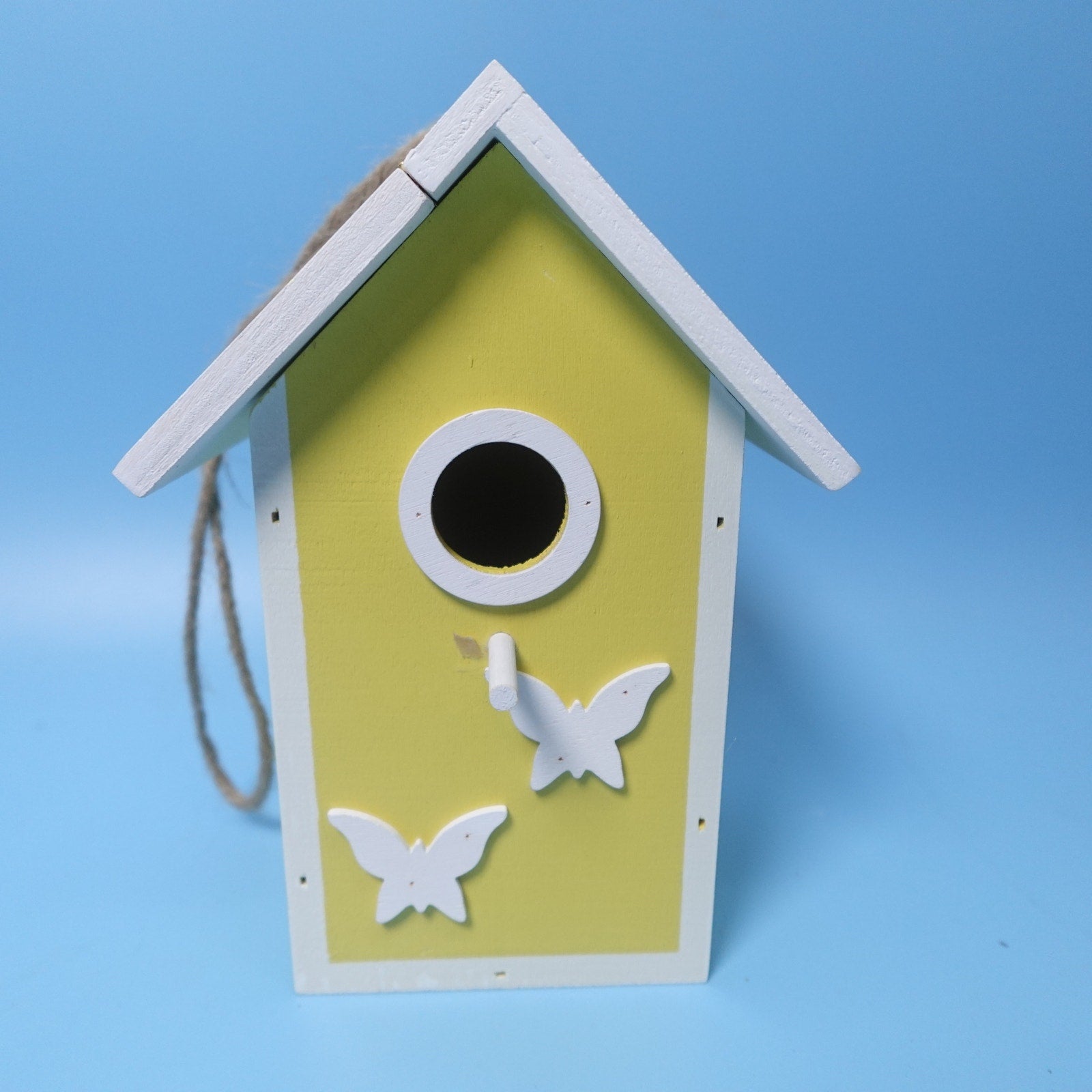 Clever Garden Wooden Hanging Birdhouse Feeder Yellow Butterfly Outdoor 6x7x4