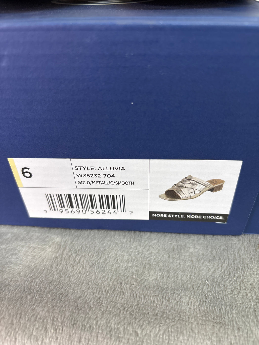 White mountain gold woven slide sandals