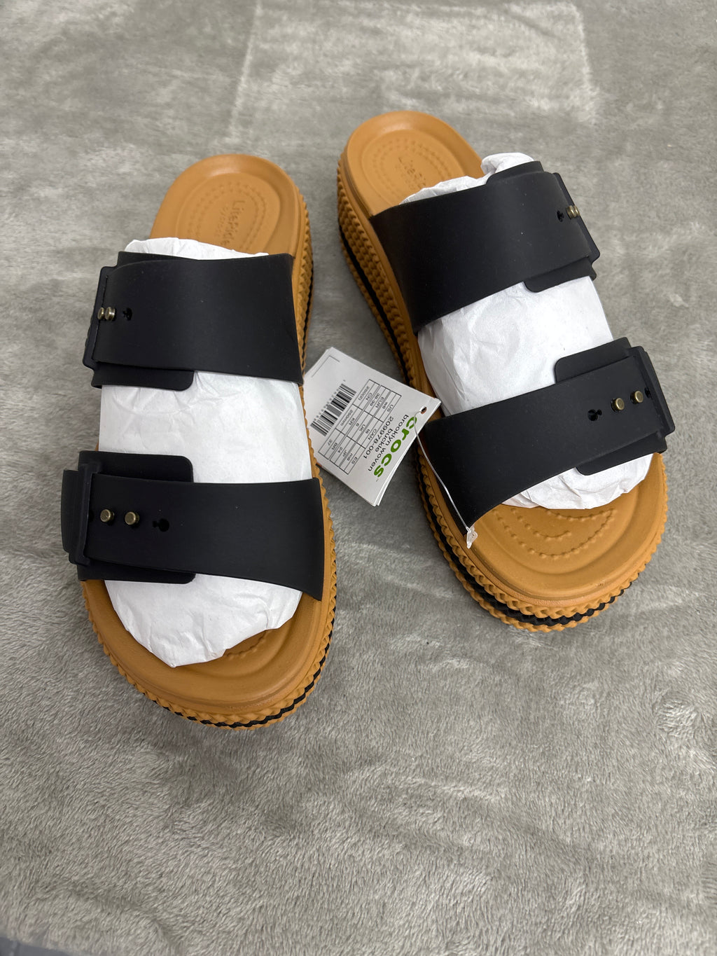 Crocs Brooklyn Woven Buckle Size 8 Black Women's Slide Sandals