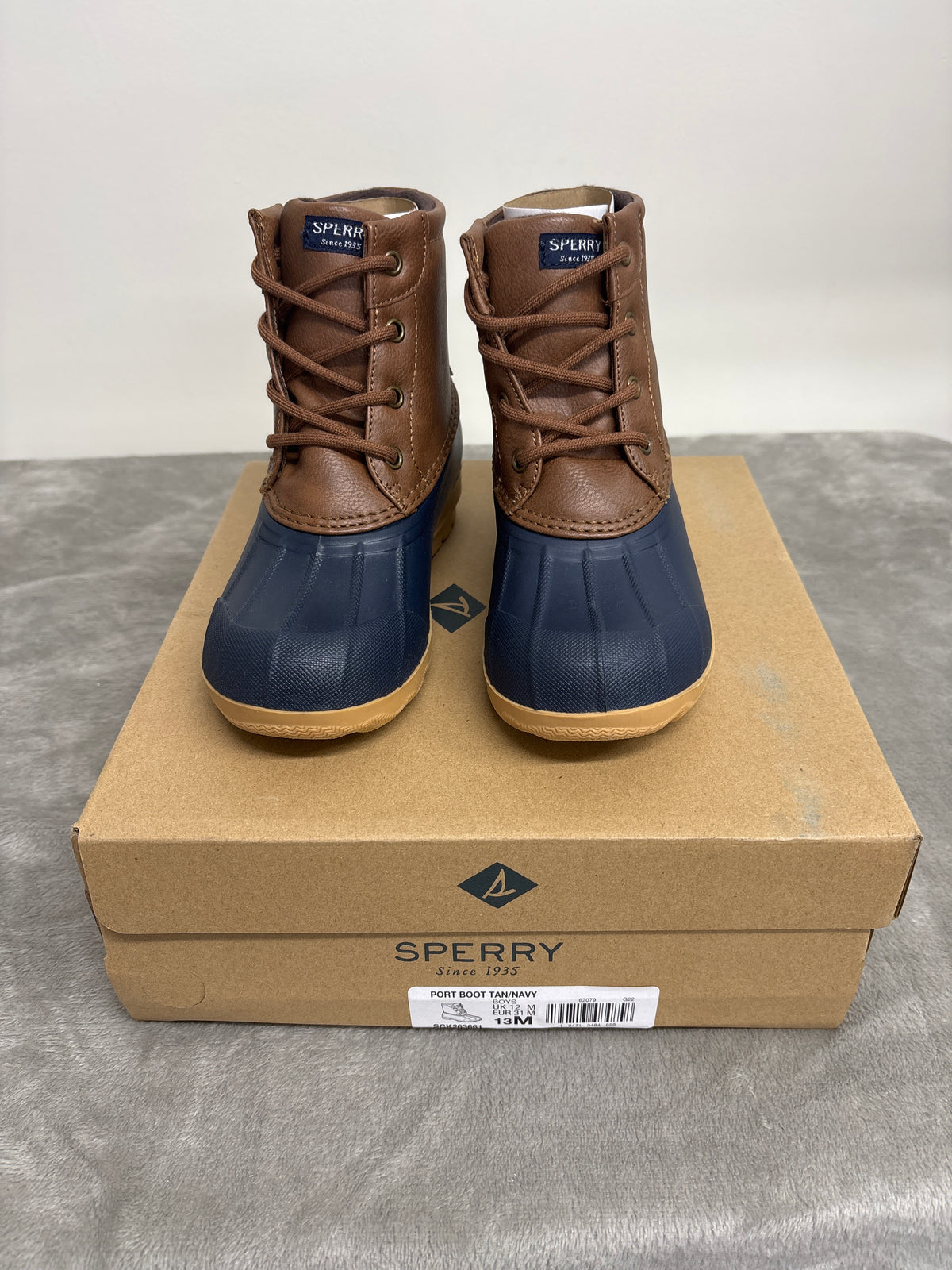 Sperry Port Duck Boots Boys Size 13M Tan Navy SCK263661