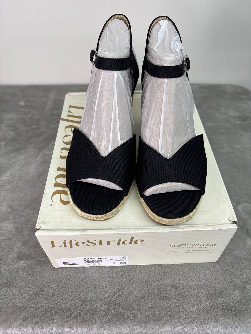 Lifestride black peep-toe wedge sandals