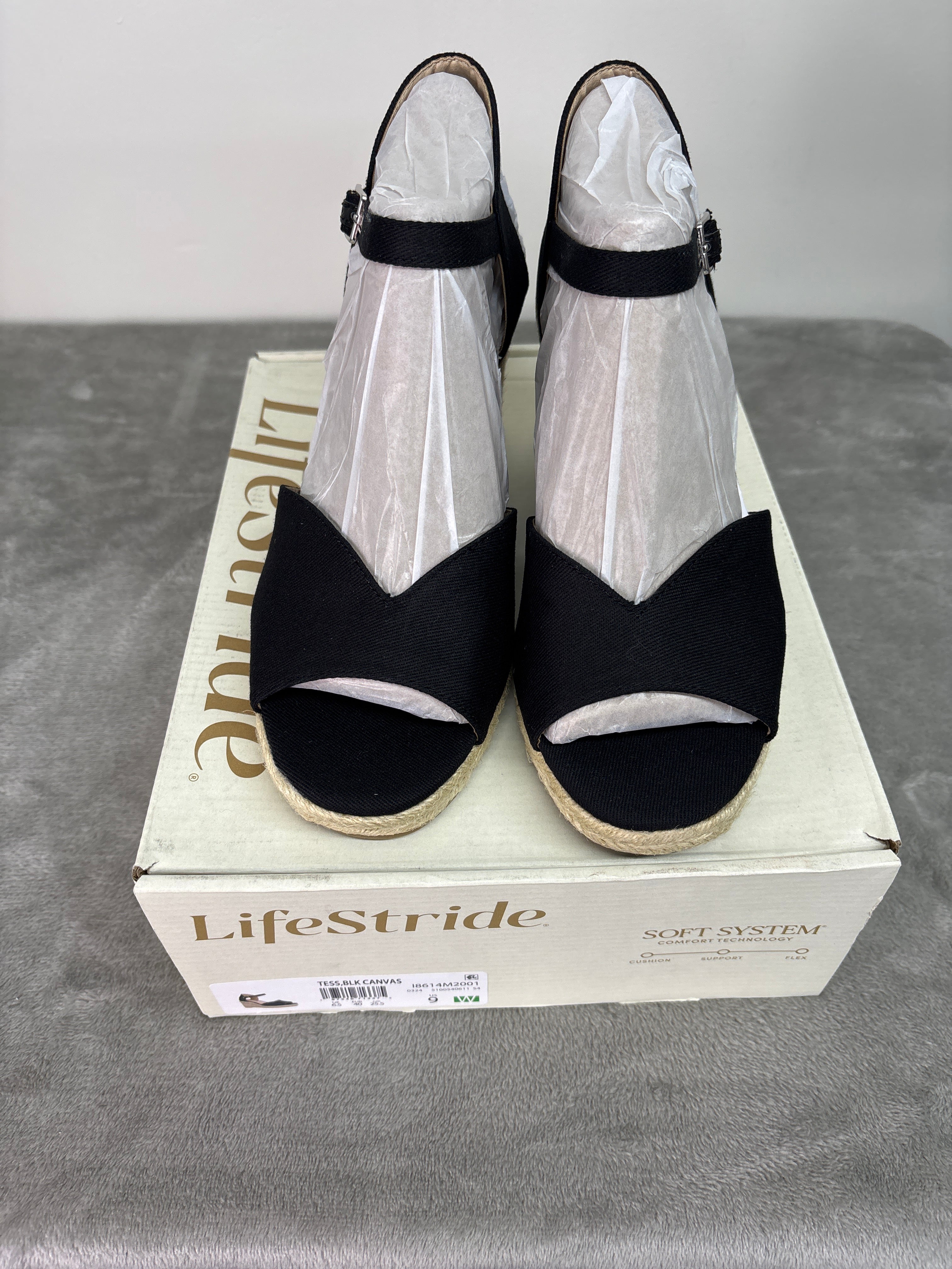 Lifestride black peep-toe wedge sandals