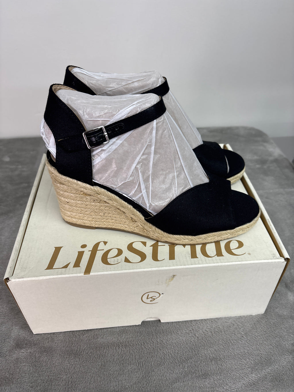 Lifestride black peep-toe wedge sandals