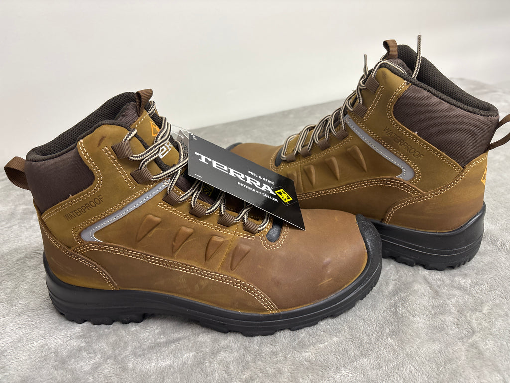 Terra Findlay Mens 8.5M Brown Waterproof Composite Toe Work Boots New