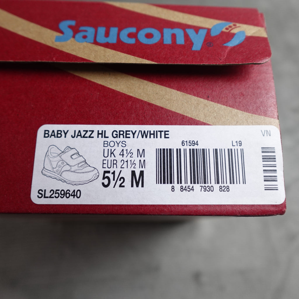 Saucony Baby Jazz HL Boys 5.5M Grey White Sneakers SL259640 New