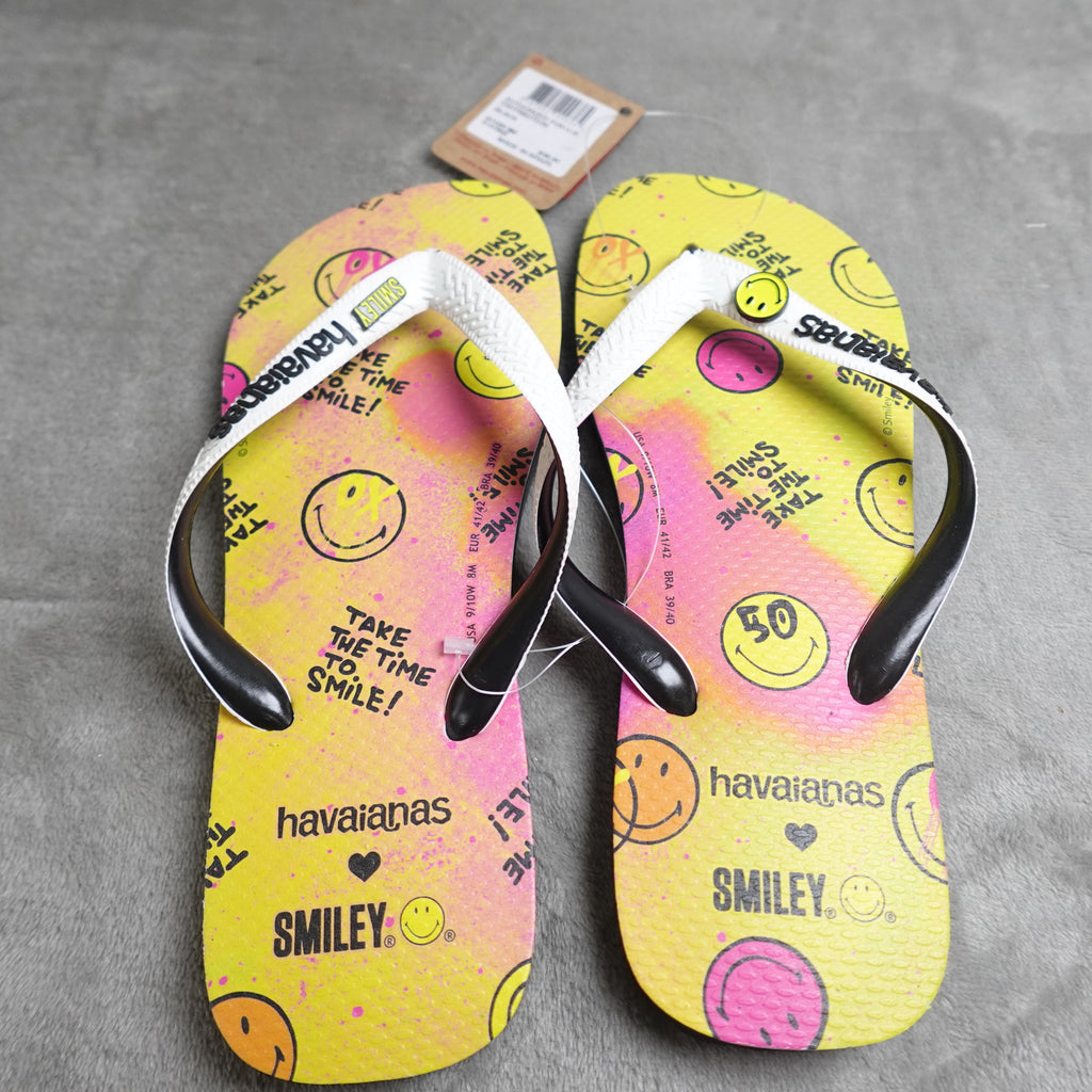 Havaianas Top Smiley 50th Flip Flops Black 39/40 Men's 7-8 Women's 9-10