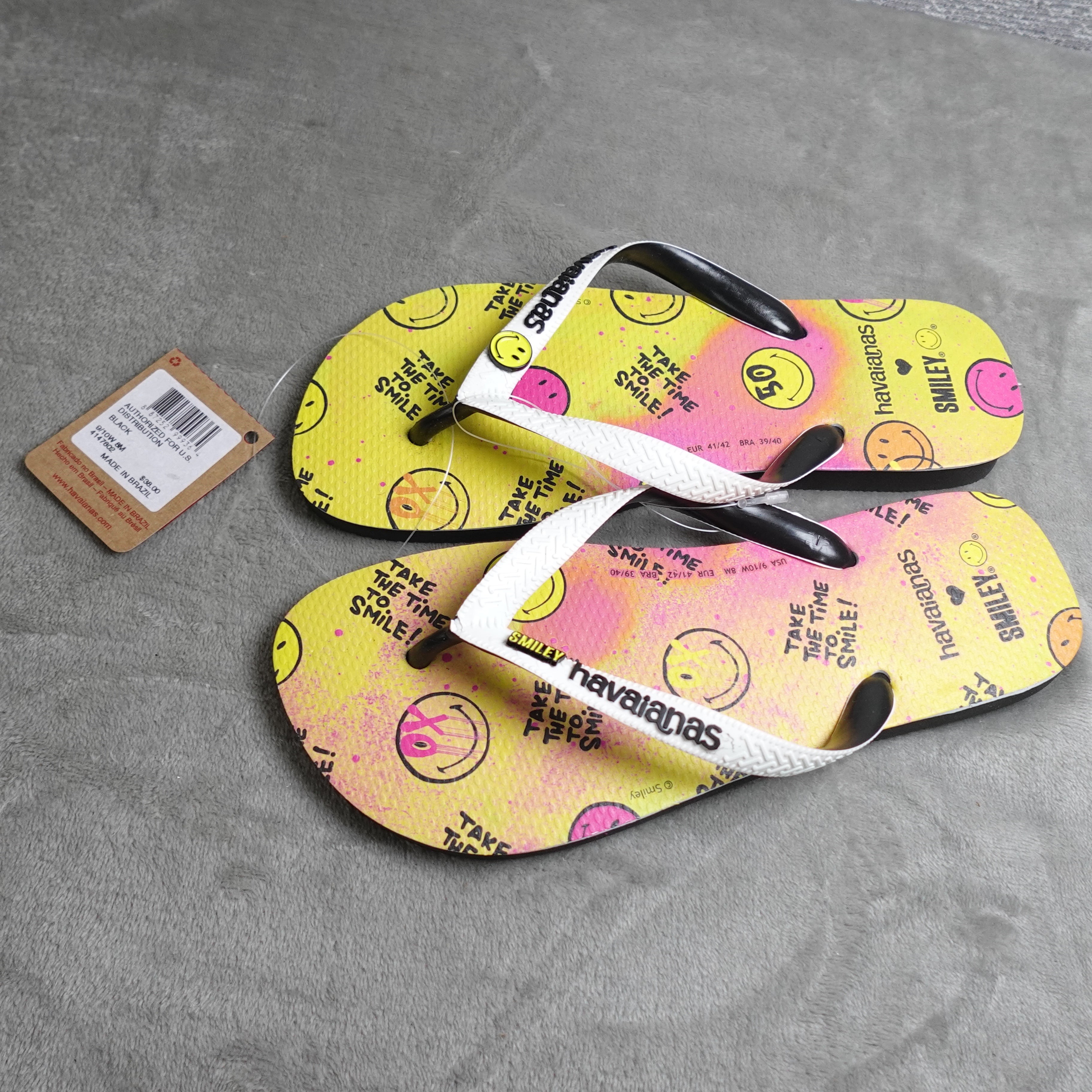 Havaianas Top Smiley 50th Flip Flops Black 39/40 Men's 7-8 Women's 9-10