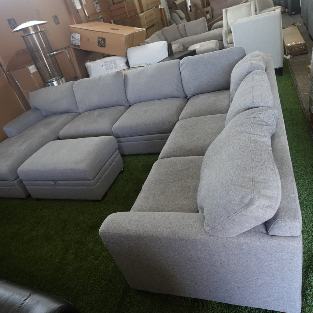 Thomasville Langdon Fabric Sectional with Chaise and Storage Ottoman, Gray