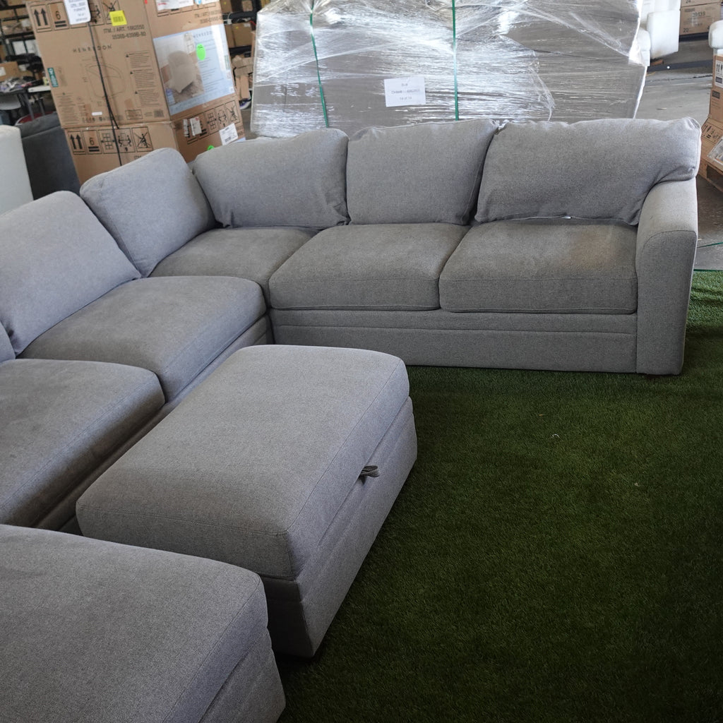 Thomasville Langdon Fabric Sectional with Chaise and Storage Ottoman, Gray