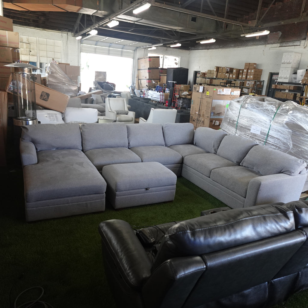Thomasville Langdon Fabric Sectional with Chaise and Storage Ottoman, Gray