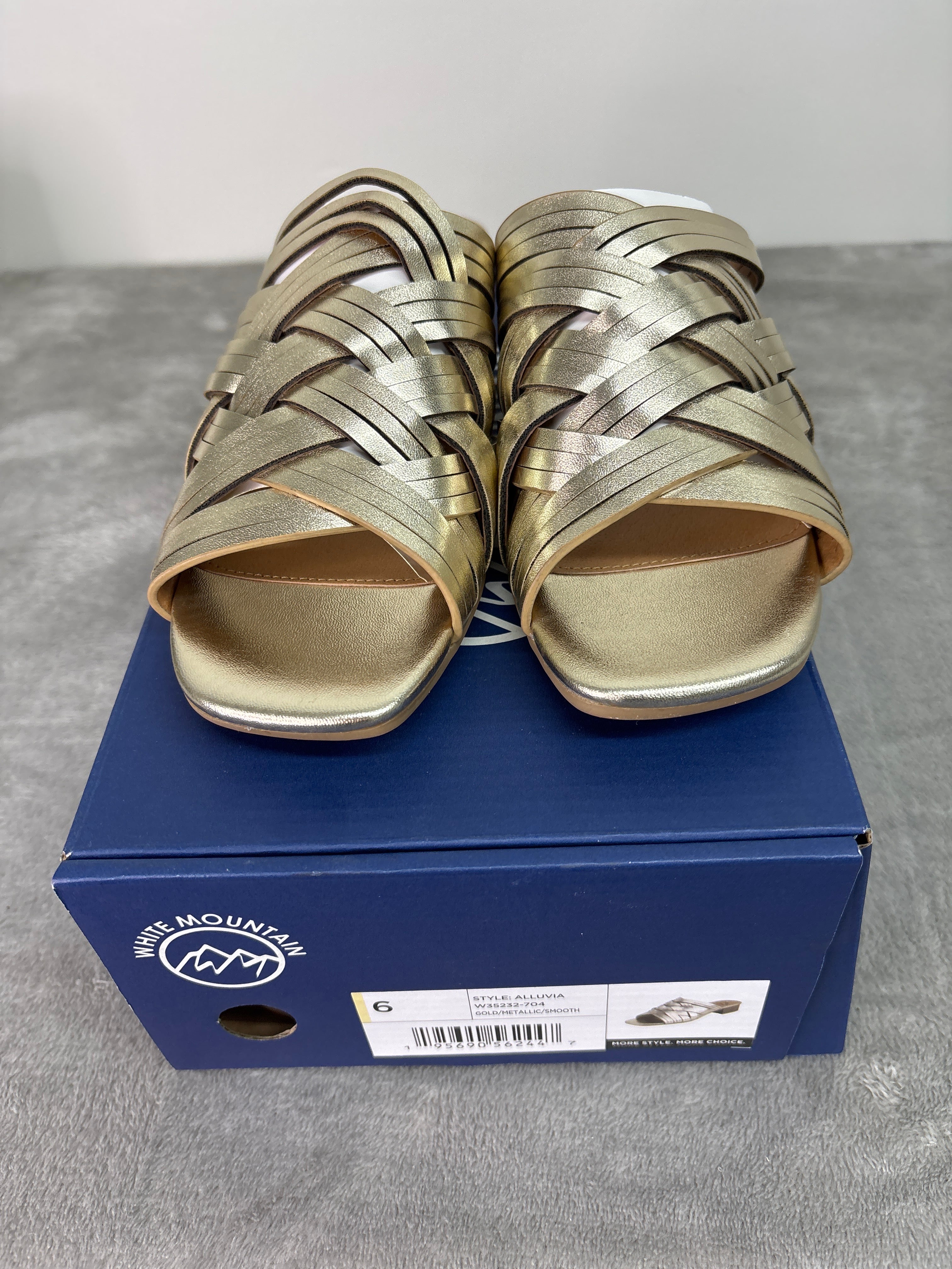 White mountain gold woven slide sandals