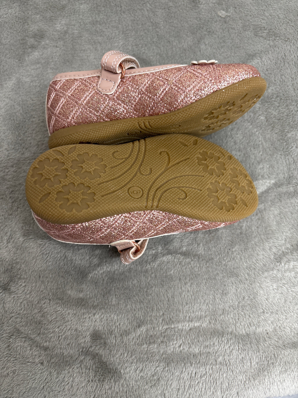 Rachel Girls Toddler Mary Jane Shoes Size 6T Glitter Dusty Rose Pink Floral